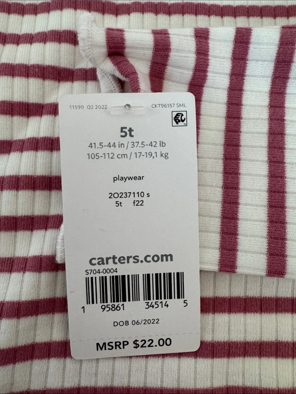 Carter's White & Pink Striped Top with Pink Apple-Print Outfit Set NWT